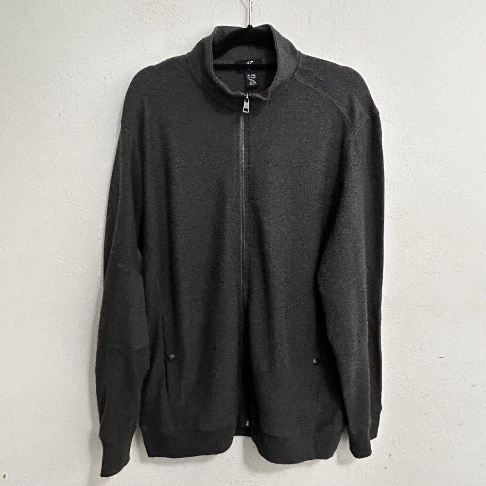 Calvin Klein Mens XL GrayFull Zipper Jacket Sweater Size Large Button‎ RN# 36543